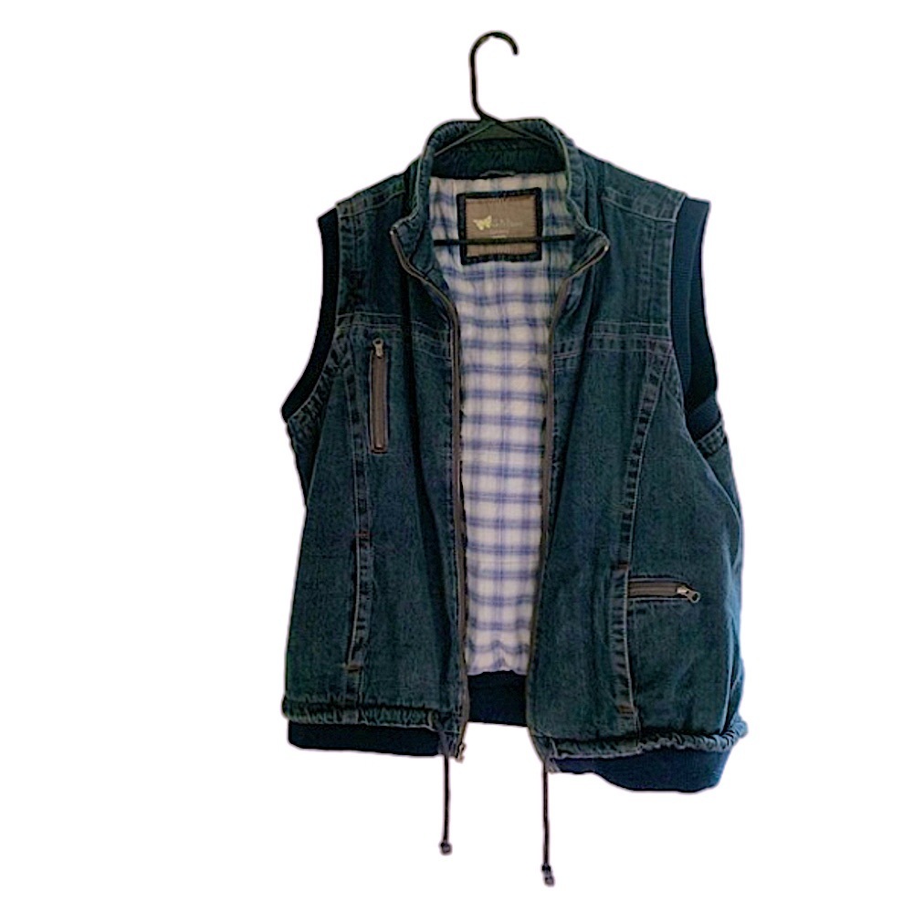 Natural Reflections Denim oversized vest 90s vintage zipper plaid vest size 1X